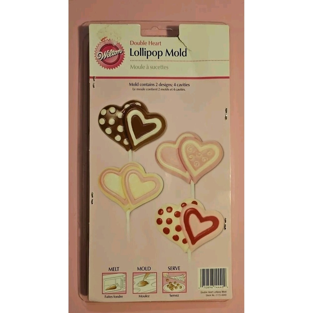 Wilton Double Heart Lollipop Mold 2 Designs 4 Cavities New Valentine's Day‎